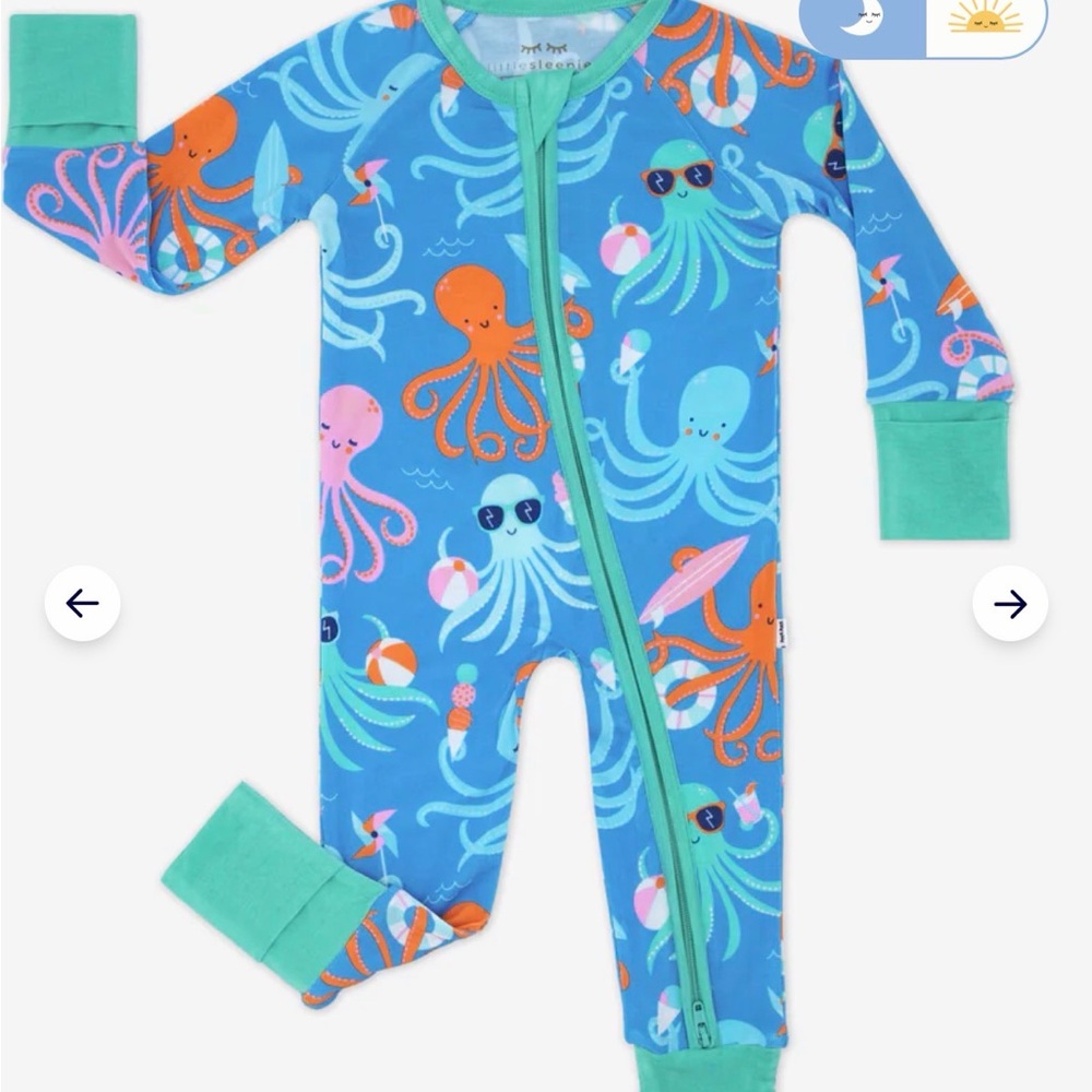 Little Sleepies- Blue Octopus Print Kids One-Piece Zipper Pajamas